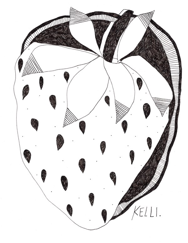 Drawing of Strawberry by Kelli Foret. Drawing of Strawberry by Kelli Foret.